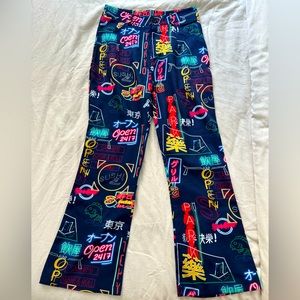 Wide Leg Sushi Japan Neon Lights Navy Blue Pants